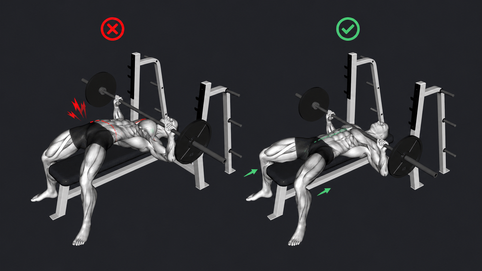 Bench Press — Hips lift off the bench