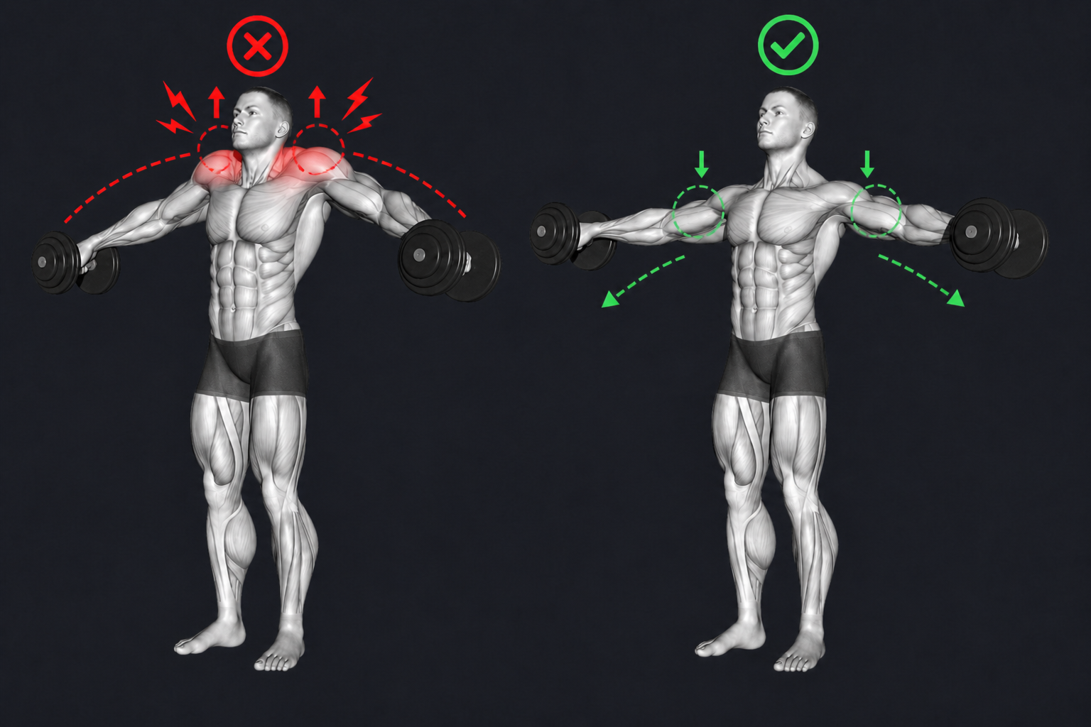 Dumbbell Lateral Raise — Shoulders shrug up