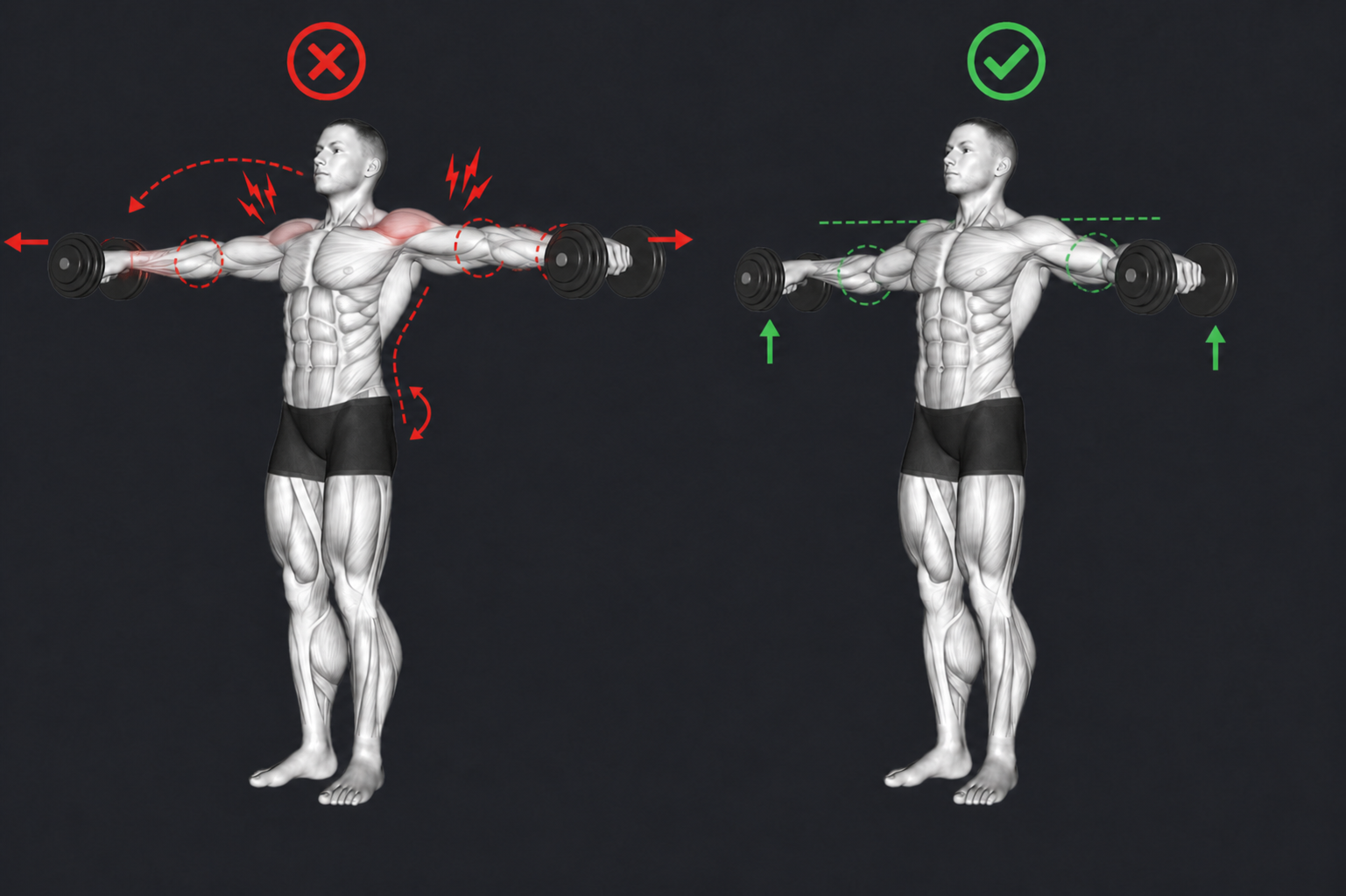 Dumbbell Lateral Raise — Locking the elbows straight