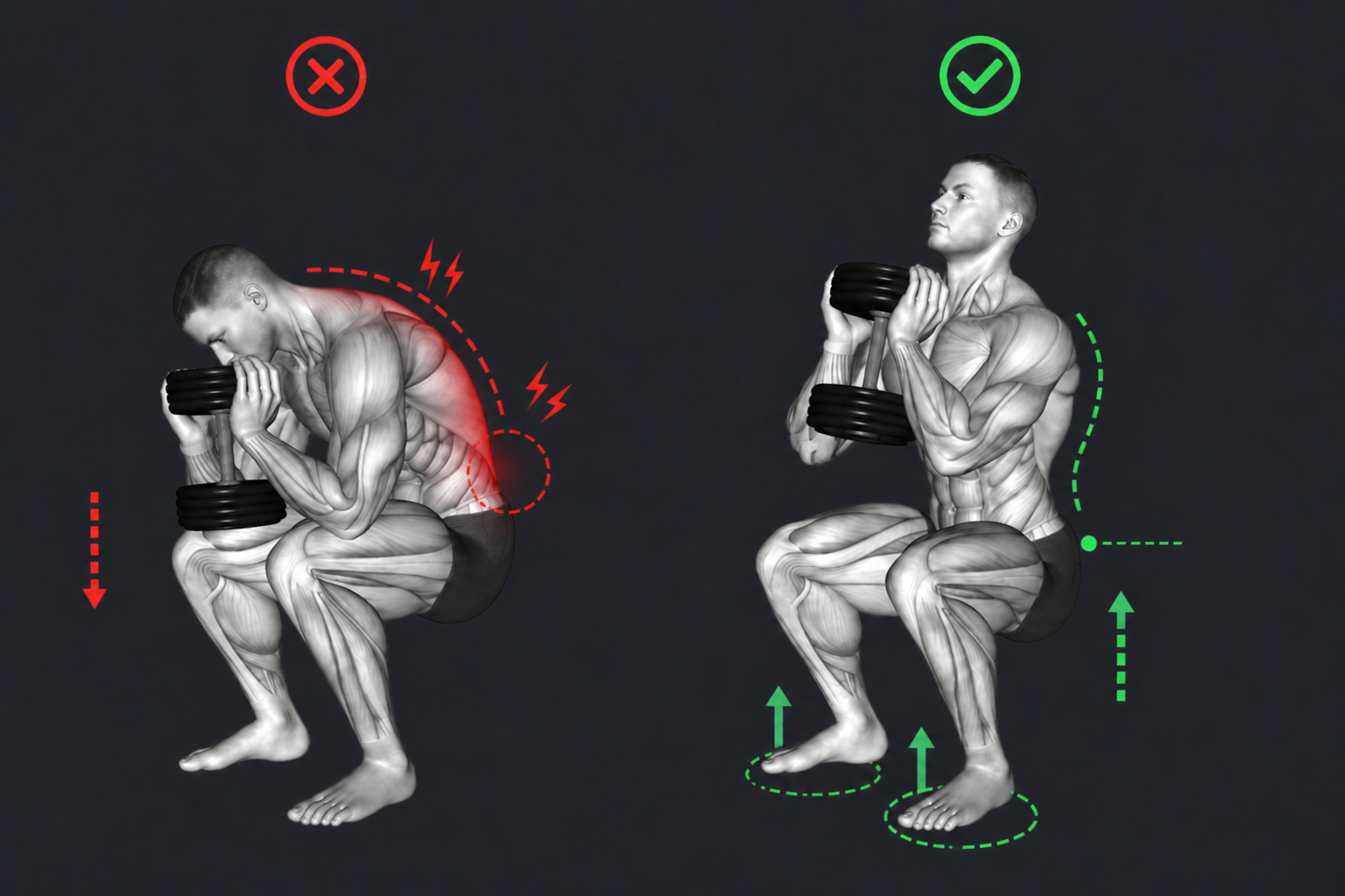 Goblet Squat — Squatting too deep with a rounded back