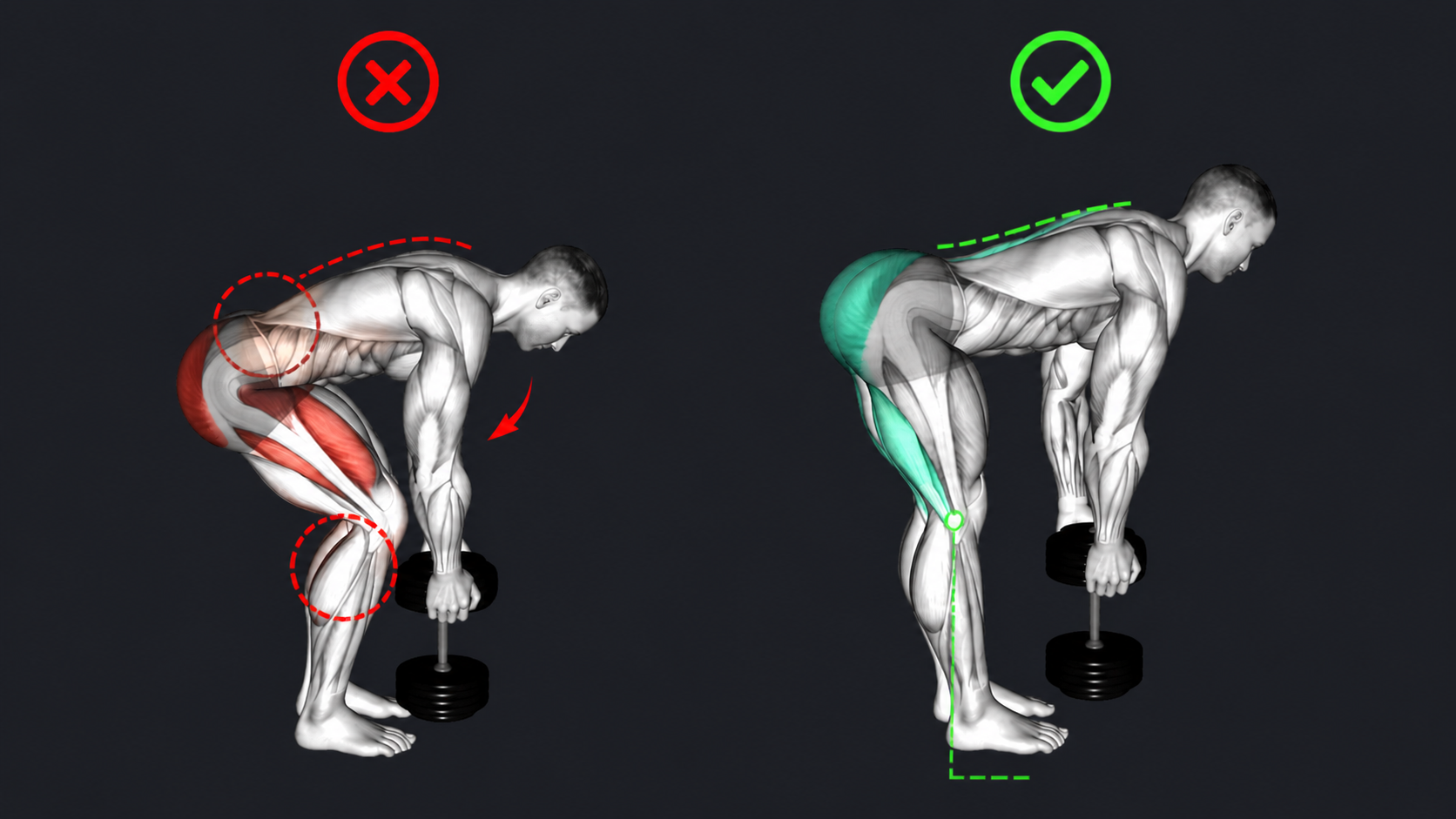 Dumbbell Stiff Leg Deadlift — Bending the knees like a squat