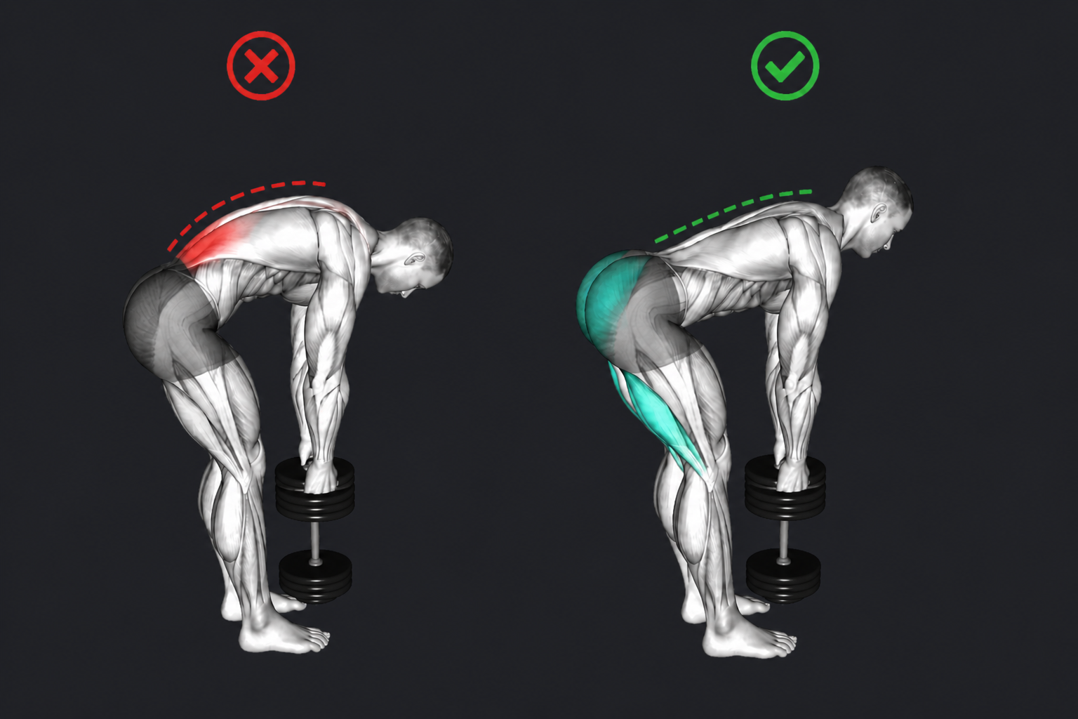 Dumbbell Stiff Leg Deadlift — Rounding or over-arching the back