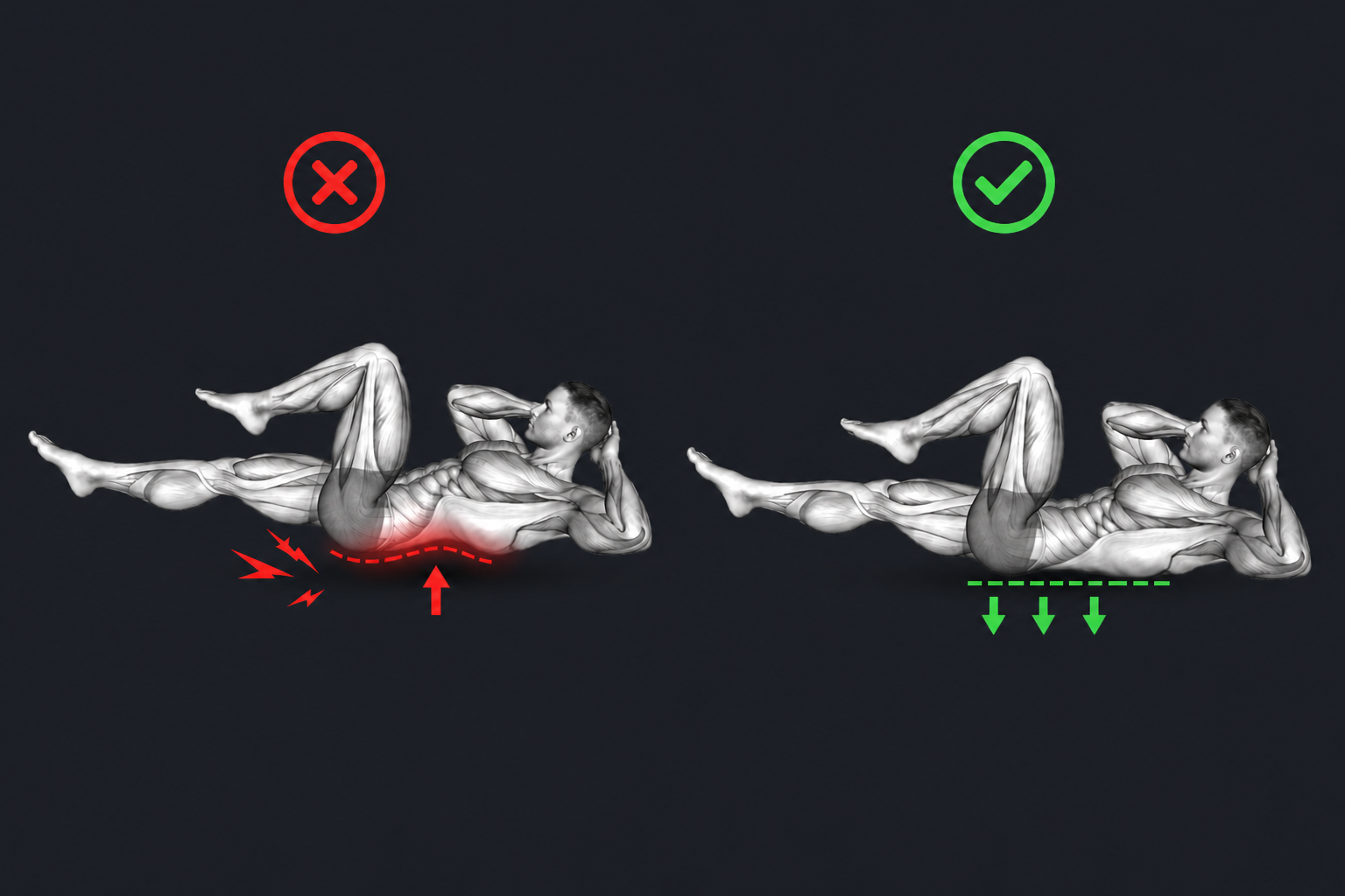 Bicycle Crunch — Hips lift up