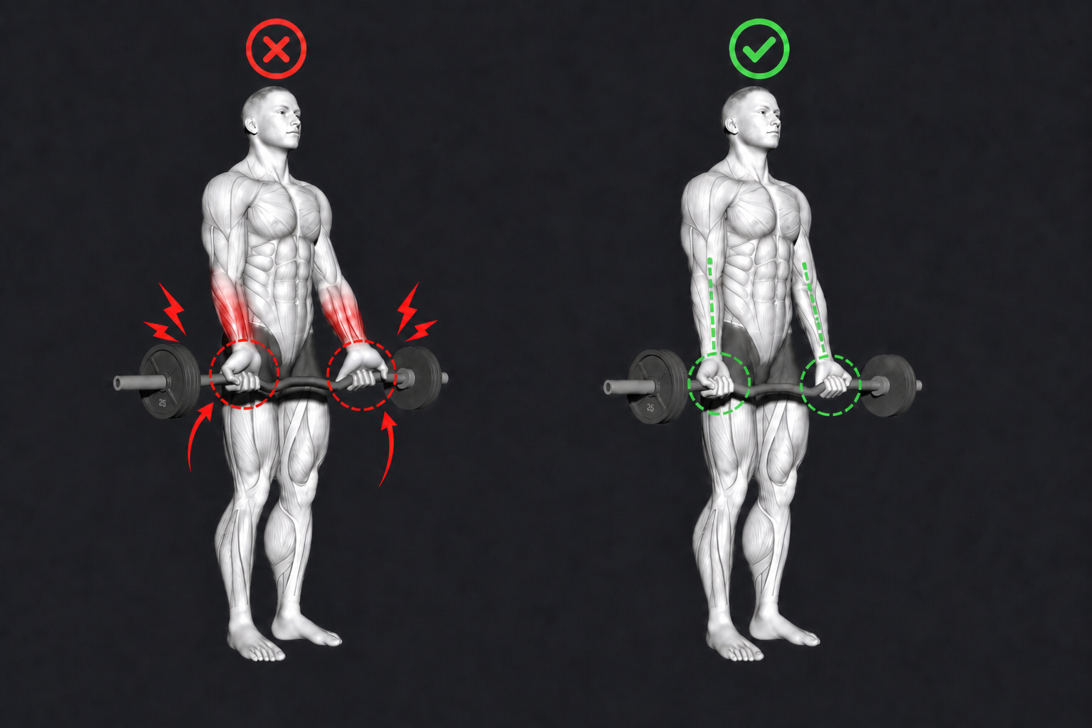 EZ-Bar Bicep Curl — Wrists bend